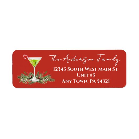 Martini and Mistletoe Festive Holiday Mailing Etiket (Voorkant)