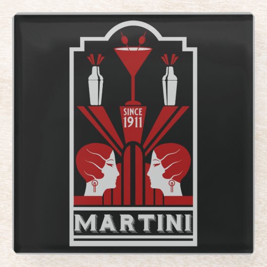 Martini Art Deco Glazen Onderzetter (Voorkant)