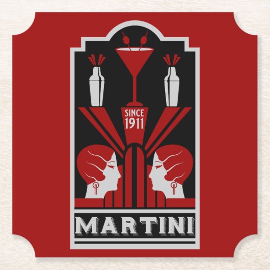  Martini Art Deco Kartonnen Onderzetters (Voorkant)