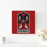 Martini Art Deco Vierkante Klok<br><div class="desc">Martini art deco. © Copyright VERHEFFEN | Alleen HGI-winkels. Alle rechten voorbehouden. Origineel professioneel kunstwerk. Groot als muurdecor,  bardecor of als gift.</div>