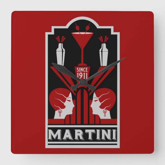  Martini Art Deco Vierkante Klok (Voorkant)