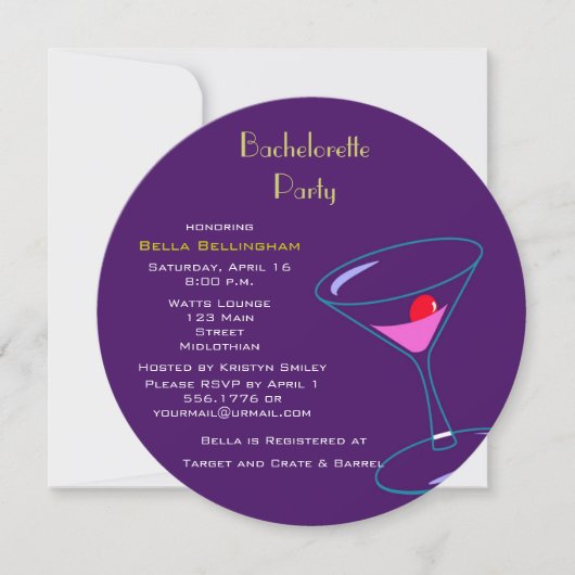 Martini Bachelorette Party Invitation Kaart (Voorkant)