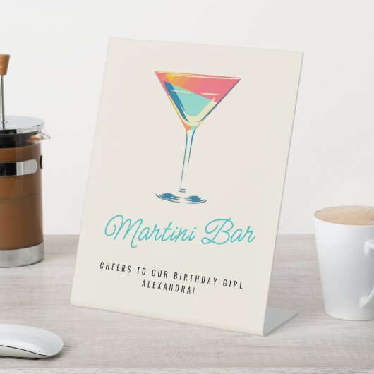 Martini Bar Retro Cocktail Verjaardagsfeest Reclamebord Met Voetstuk (Insitu)