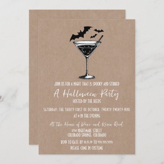Martini Bats Halloween Feest Kaart (Voorkant / Achterkant)