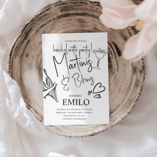 Martini Bikini Doodles Beach Bachelorette’s Party Kaart