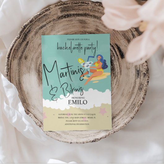 Martini Bikini Fun Beach Bachelorette’s Party Kaart