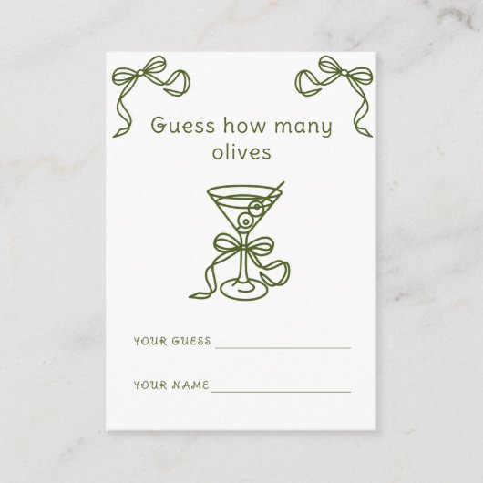 Martini & Bow Hoeveel olijven bruidsspel Informatiekaartje (Voorkant)