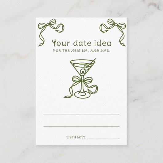 Martini Bow Vrijgezellenfeest Ideeën Datum potje Informatiekaartje (Voorkant)