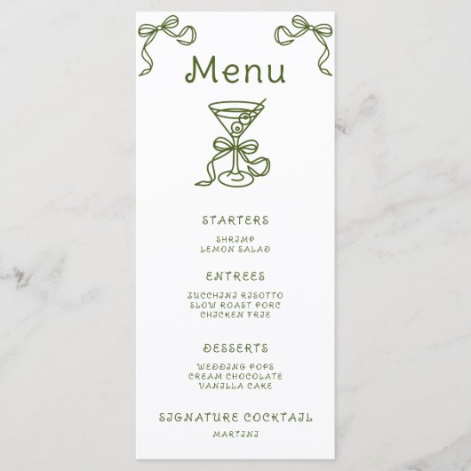 Martini Bow Vrijgezellenfeest Menu (Voorkant)