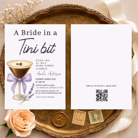 Martini Bruid in een Tini Beetje QR Code Bruilofts Kaart