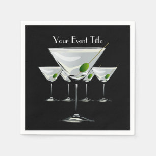 Martini Cockatls Party Event Black Napkin Servet