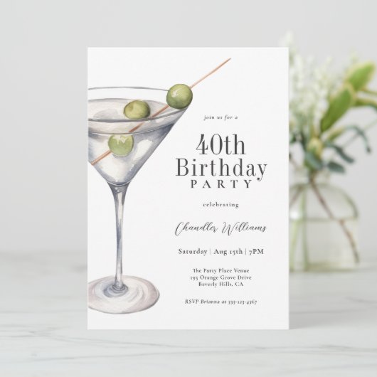 Martini Cocktail 40e verluetdagfeest Kaart (Staand voorkant)