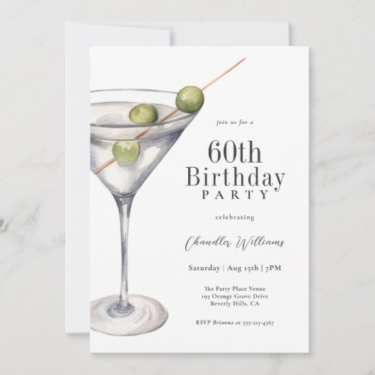Martini Cocktail 60ste verjaardagsfeestje Kaart (Voorkant)