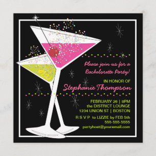 Martini Cocktail Bachelorette Party Invitation Kaart