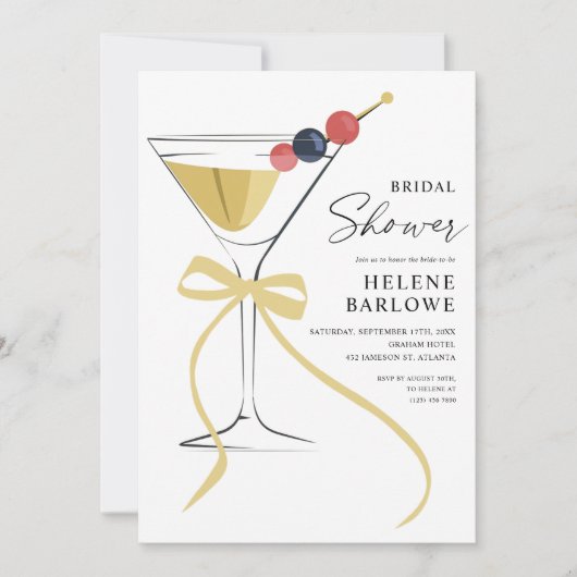 Martini Cocktail Bow Modern Elegant Vrijgezellenfe Kaart (Voorkant)