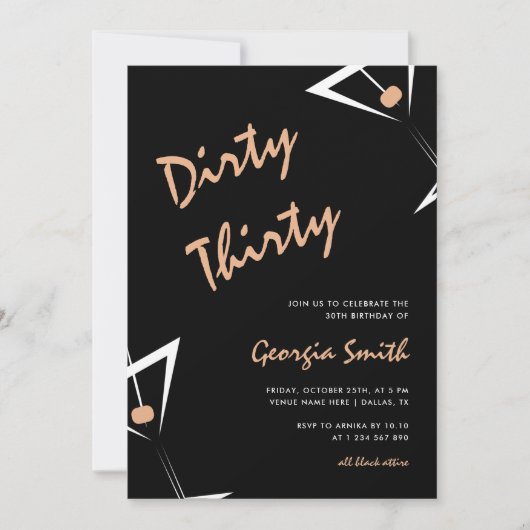 Martini Cocktail Dirty Dertig 30ste Verjaardagsfee Kaart (Voorkant)