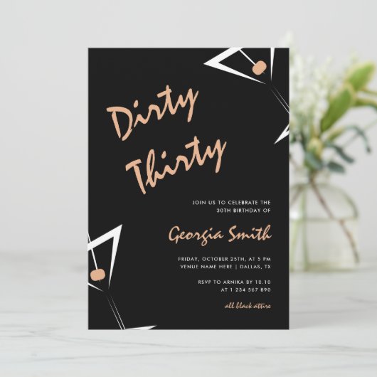 Martini Cocktail Dirty Dertig 30ste Verjaardagsfee Kaart (Staand voorkant)