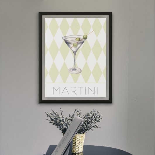 Martini Cocktail Drink op Harlequin achtergrond Poster