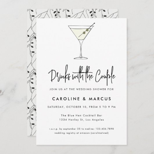 Martini Cocktail Illustratie Koppels Douche Kaart (Voorkant / Achterkant)