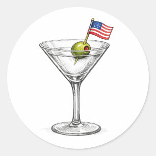 Martini Cocktail met Amerikaanse vlag Ronde Sticker