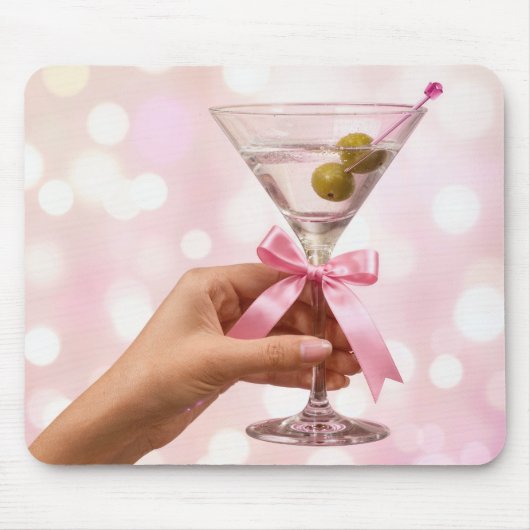 Martini Cocktail met Roze Satijnen Strik Muismat (Voorkant)