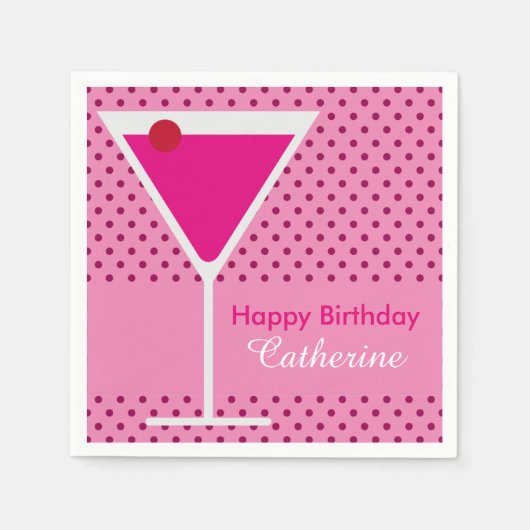 Martini Cocktail Modern Polka Dot Custom Birthday Servet (Voorkant)