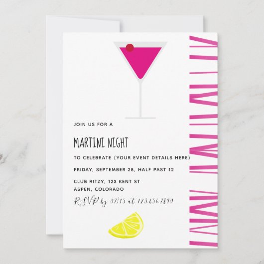 Martini Cocktail Night Party Invitation Kaart (Voorkant)