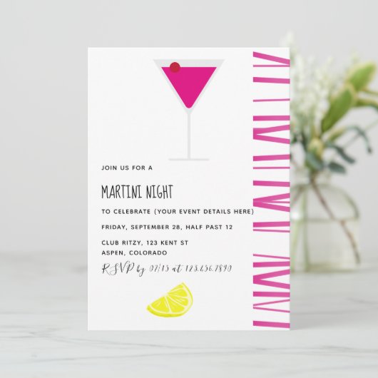 Martini Cocktail Night Party Invitation Kaart (Staand voorkant)