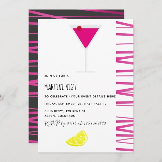 Martini Cocktail Night Party Invitation Kaart (Voorkant / Achterkant)