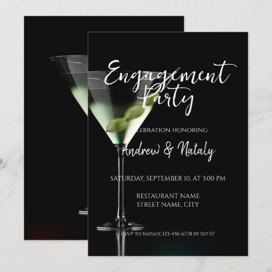 Martini cocktail op zwart kaart (Voorkant / Achterkant)