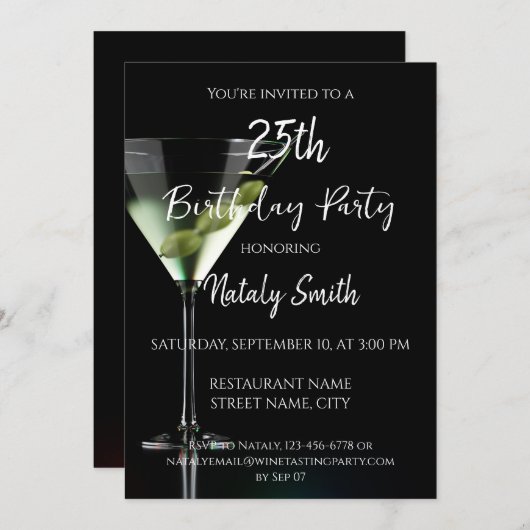 Martini cocktail op zwart kaart (Voorkant / Achterkant)