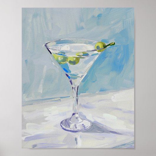 Martini Cocktail Painting Poster - Blauw (Voorkant)