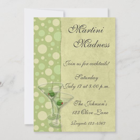 Martini Cocktail Party Invitation Kaart (Voorkant)