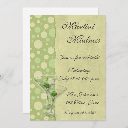 Martini Cocktail Party Invitation Kaart (Voorkant / Achterkant)