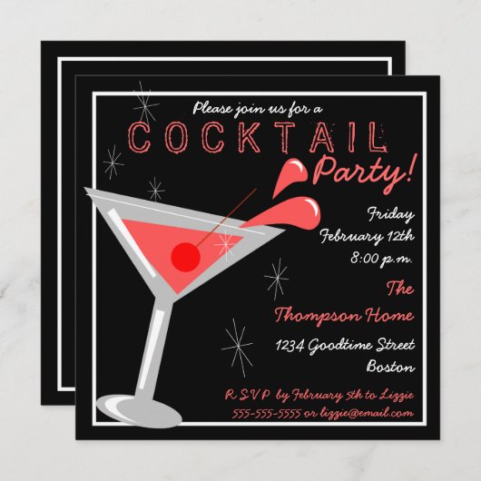 Martini Cocktail Party Invitation Kaart (Voorkant / Achterkant)