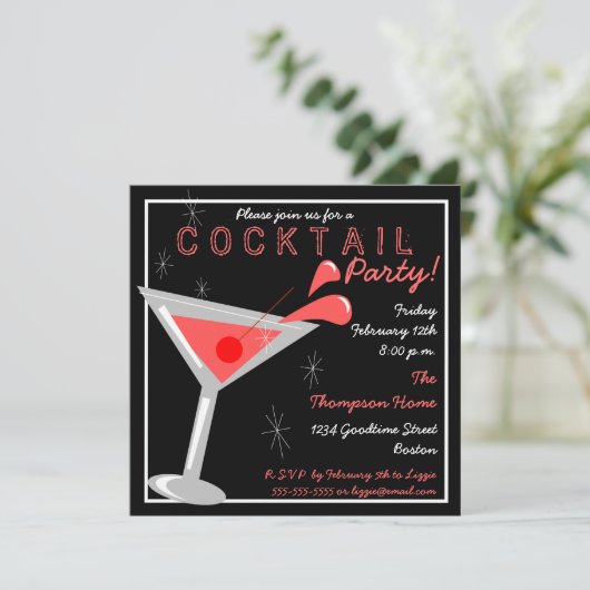 Martini Cocktail Party Invitation Kaart (Staand voorkant)