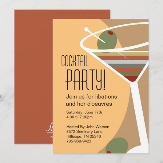 Martini Cocktail Party - Uitnodigingen (Voorkant / Achterkant)