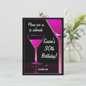 Martini Cocktail Pink Birthday Party Kaart (Staand voorkant)