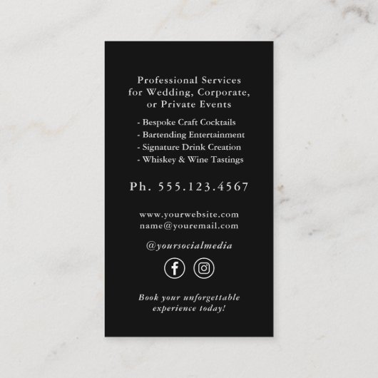 Martini Cocktail Professionele Bartender Visitekaartje (Achterkant)