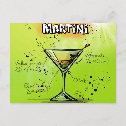 Martini Cocktail Recipe Briefkaart (Voorkant)