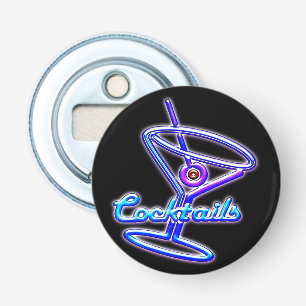 Martini cocktail retro neon bord vintage bar button flesopener