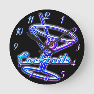 Martini cocktail retro neon look bord vintage bar ronde klok