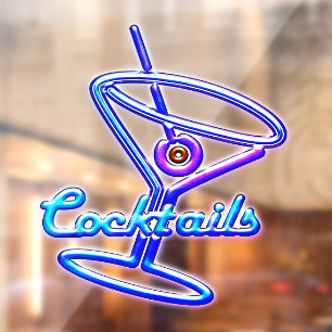 Martini cocktail retro neon sign  bar raamsticker