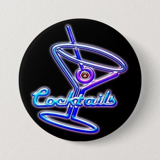 Martini cocktail retro neonbord look  bar ronde button 7,6 cm (Voorkant)