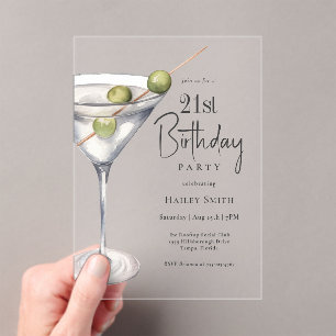 Martini Cocktail Thema 21ste Verjaardagsfeest Acryl Uitnodigingen