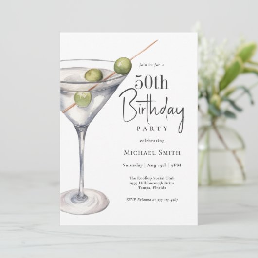 Martini Cocktail Thema 50e Verjaardagsfeestje Kaart (Staand voorkant)