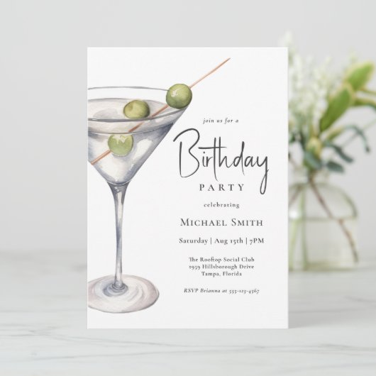 Martini Cocktail Thema Verjaardagsfeest Kaart (Staand voorkant)
