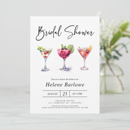 Martini Cocktail Waterverf Modern Vrijgezellenfees Kaart (Staand voorkant)