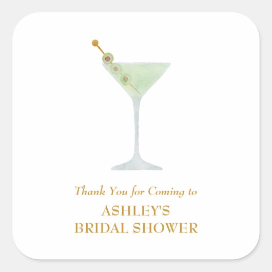 Martini Cocktail Wedding Favor Vrijgezellenfeest Vierkante Sticker (Voorkant)