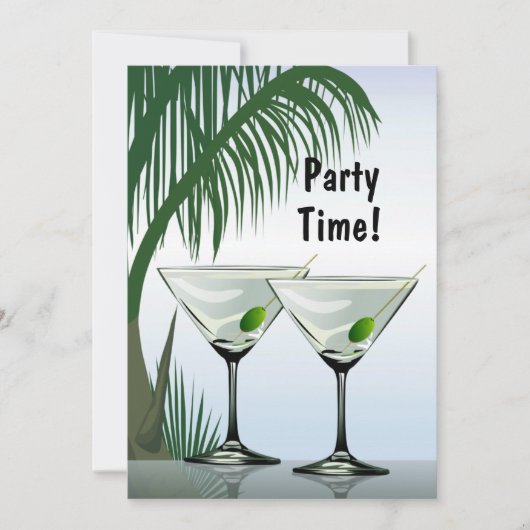 Martini Cocktails Party Tropische Uitnodiging (Voorkant)